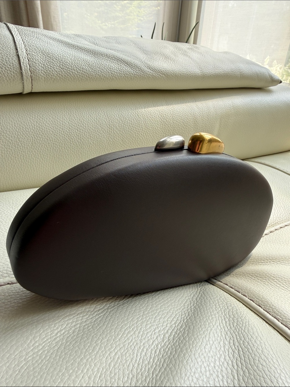 Zara Oval Dark BrownClutch with Metallic‎ Accents